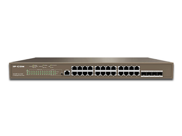 Switch IP-COM G5328P-24-410W de 24 puertos Ethernet 10/100/1000 Mbps y 4 puertos SFP, PoE, Administrable.