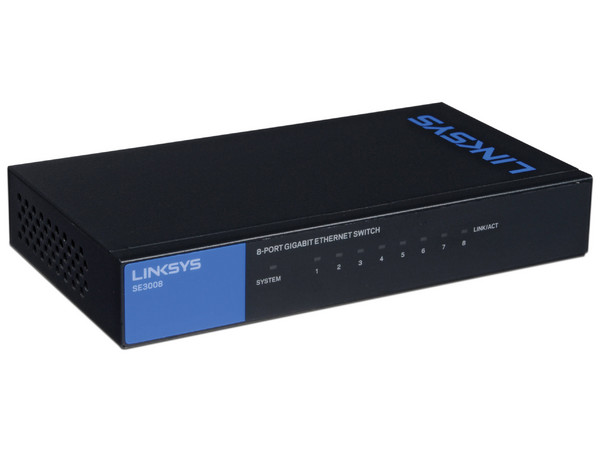 Switch Gigabit LINKSYS SE3008 de 8 puertos 10/100/1000 Mbps.