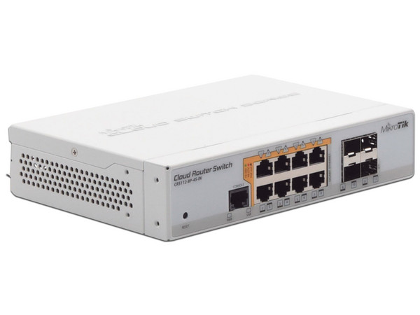 Switch MicroTik CRS112-8P-4S-IN, 8 Puertos RJ-45 10/100/1000Mbps, 4 Puertos SFP+, Color Blanco.
