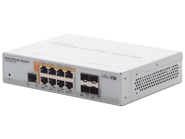 Switch MicroTik CRS112-8P-4S-IN, 8 Puertos RJ-45 10/100/1000Mbps, 4 Puertos SFP+, Color Blanco.