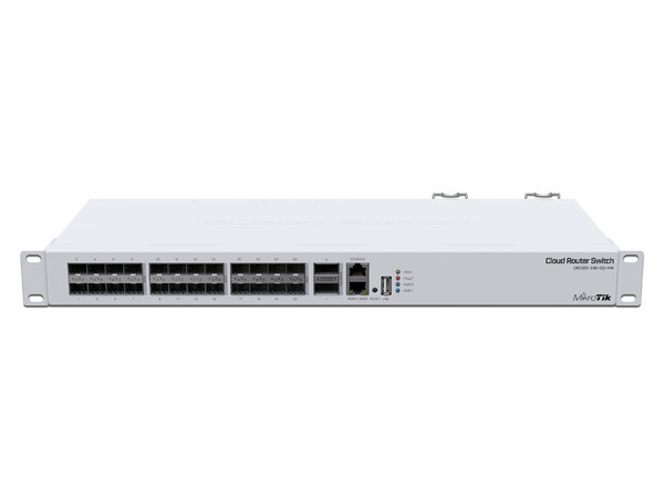 Switch Conmutador MikroTik CRS326-24S+2Q+RM, de 24 puertos RJ-45 SFP+ y 2 Puertos 40G QSFP+.