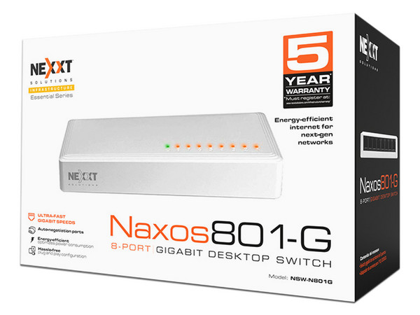 Switch Nexxt Infrastructure NSW-N801G de 8 puertos 10/100/1000Mbps, 1 puerto Gigabit Ethernet.