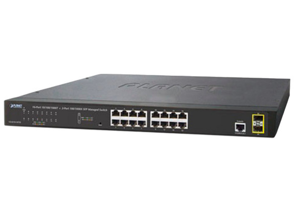 Switch Administrable Planet GS-4210-16T2S de 16 puertos 10/100/1000 Mbps y 2 Gigabit SFP.