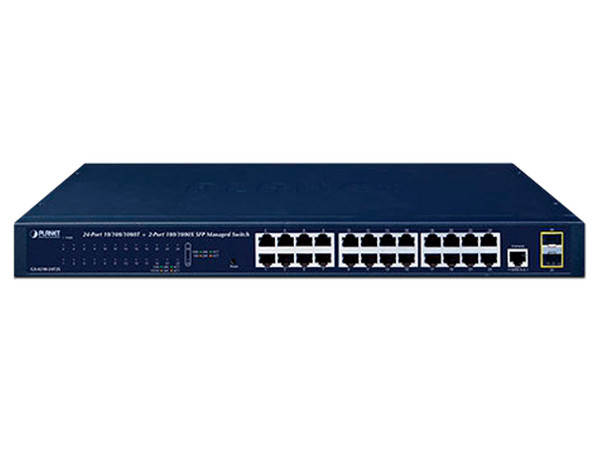 Switch Conmutador de Red Gigabit Ethernet Planet con 24 Puertos RJ-45 y 2 Puertos SFP, 1U.