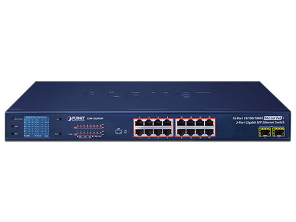Switch Planet Technology GSW-1820VHP Gigabit Ethernet ,  PoE 300W con 16 Puertos 10/100/1000Mbps + 2 Puertos SFP. No administrable