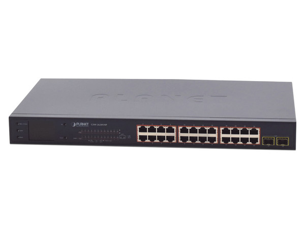 Switch No Administrable Gigabit Planet Technology GSW-2620VHP de 24 Puertos 10/100/1000 Mbps, 2 Puertos SFP 1000SX, PoE+, Color Negro.