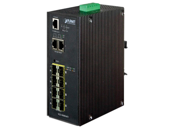 Switch Industrial Administrable L2+ Planet IGS-10080MFT de 2 puertos Ethernet 10/100 / 1000BASE-T, 2 puertos SFP mini-GBIC 100/1000 / 2500BASE-X y 6 puertos SFP mini-GBIC 100 / 1000BASE-X.
