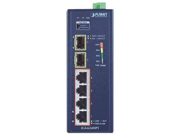Switch Planet IGS-624HPT de 4 Puertos RJ-45 10/100/1000 PoE y 2 Puertos SFP 10/1000X.
