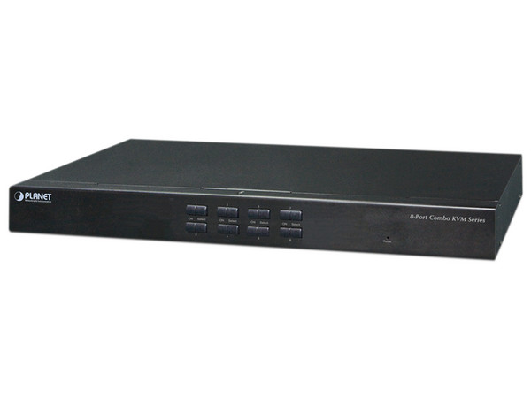 Switch para Monitor KVM PLANET KVM-210-08 de 8 Puertos VGA, Permite el Acceso y Controla Hasta 8 Computadoras Desde Una Sola Consola (Teclado, Ratón y Monitor).