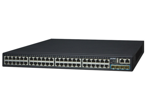 Switch Planet Technology SGS-6341-48T4X de 48 Puertos (10/100/1000 Mbps), 4 Puertos 10G SFP+, Color Negro.