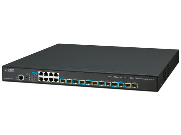 Switch Planet XGS-6350-12X8TR de 8 puertos RJ-45 10/100/1000 Mbps y 12 SFP+, Administrable capa 3, Montaje en rack.