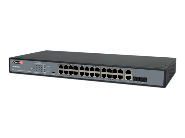 Switch Provision ISR PoES-24370C de 24 puertos, 10/100 Mbps y 2 ranuras 10/100/1000Mbps Gigabit SFP, PoE.