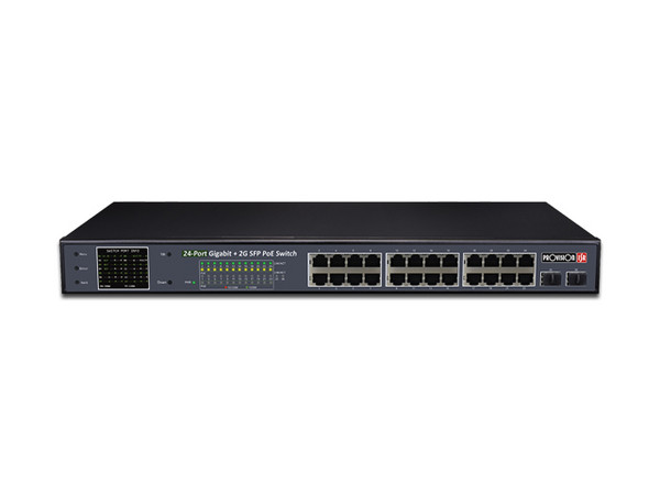 Switch Provision ISR PoES-24370GCL+2SFP de 24 Puertos Ethernet 10/100/1000Mbps PoE y 2 ranuras SFP.