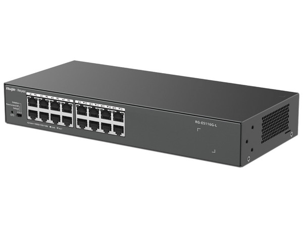 Switch Ruijie RG-ES116G-L de 16 puertos 10/100/1000 Mbps, Protección Eléctrica de 4KW.