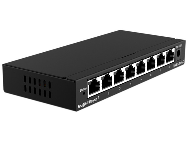 Switch Ruijie RG-ES208GC de 8 puertos Gigabit 10/100/1000, Color Negro.