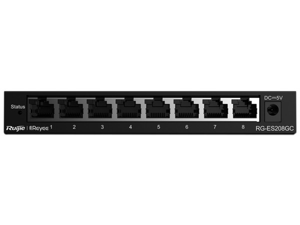 Switch Ruijie RG-ES208GC de 8 puertos Gigabit 10/100/1000, Color Negro.