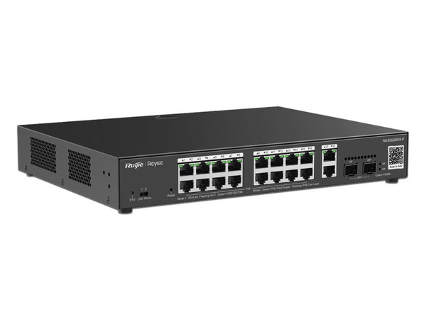 Switch Ruijie de 16 Puertos Gigabit 10/100/1000 Mb, 2 SFP para Fibra 1Gb, para Montaje en Rack.