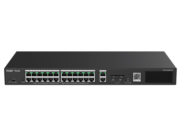 Switch Ruijie RG-ES228GS-P, 24 Puertos RJ-45 PoE,  2 Puertos RJ-45, 2 Puertos SFP, Color Negro.