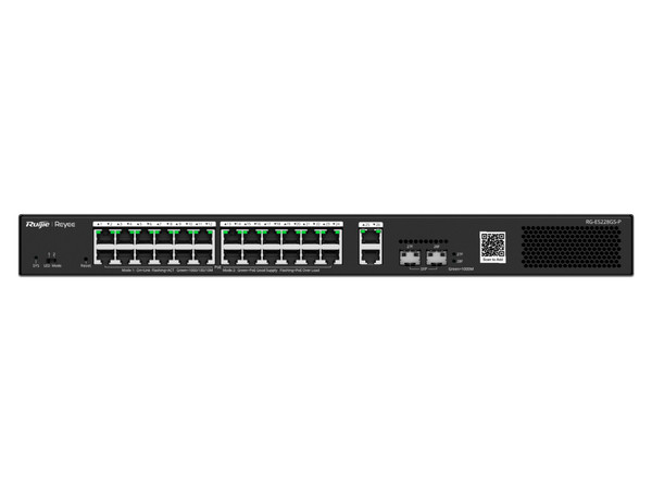 Switch Ruijie RG-ES228GS-P, 24 Puertos RJ-45 PoE,  2 Puertos RJ-45, 2 Puertos SFP, Color Negro.