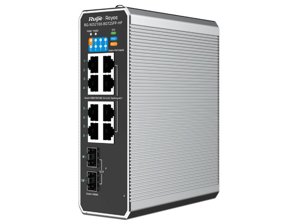 Switch Industrial PoE, Ruijie, 1 Puerto PoE++, 7 Puertos PoE+, 2 Puertos SFP Uplink, Ideal Para Temperaturas Extremas, Protección Contra Descargas.