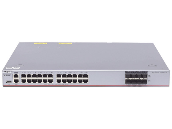 Switch Core Administrable Ruijie Capa 3 con 24 puertos Gigabit, 8 SFP+ para fibra 10Gb.