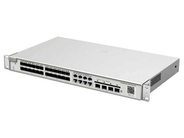 Switch administrable Ruijie RGNBS3200-24SFP/8GT4XS de 24 puertos SFP, 8 puertos Ethernet Gigabit y 4 SFP+ gestión en la nube.