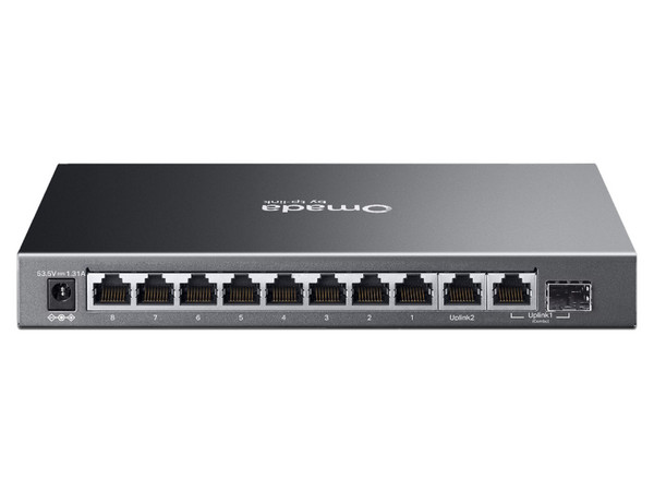 Switch TP-Link Omada ES210GP, 9 puertos 10/100/1000Mbps PoE+, 1 Puerto Gigabit SFP, Administrable, 63W. Color Negro.