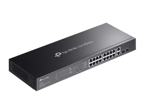 Switch TP-Link Omada ES220GMP de 16 Puertos 10/100/1000Mbps 16Gbit/s, 2 Puertos RJ45, 2 Puertos SFP, Color Negro.