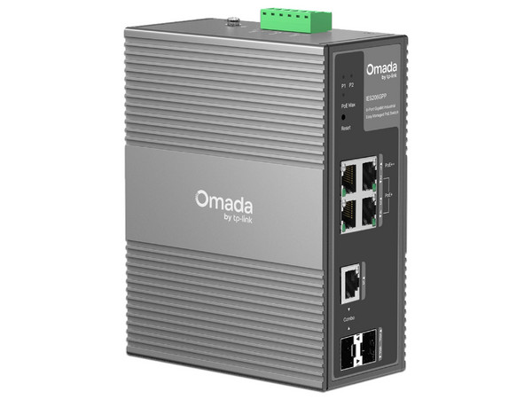 Switch TP-Link Omada IES206GPP, 1 Puerto RJ45 PoE++, 3 Puertos RJ45 PoE+, 10/100/1000 Mbps, 1 Ranura Gigabit SFP/RJ45. Color Gris.
