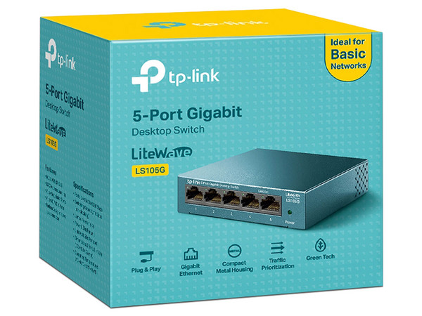 Switch No Administrable TP-LINK LS105G V4.4 de 5 Puertos 10/100/1000 Mbps, RJ-45. Color Azul.