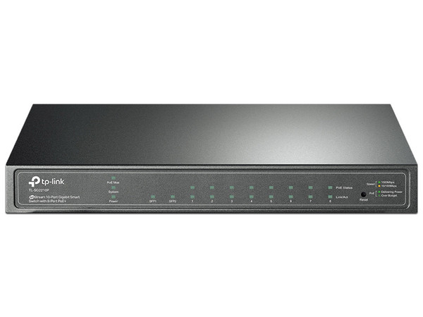 Switch TP-Link Gigabit Ethernet TL-SG2210P, 8 Puertos PoE+ 10/100/1000Mbps, 2 Puertos SFP, 20 Gbit/s, Administrable.
