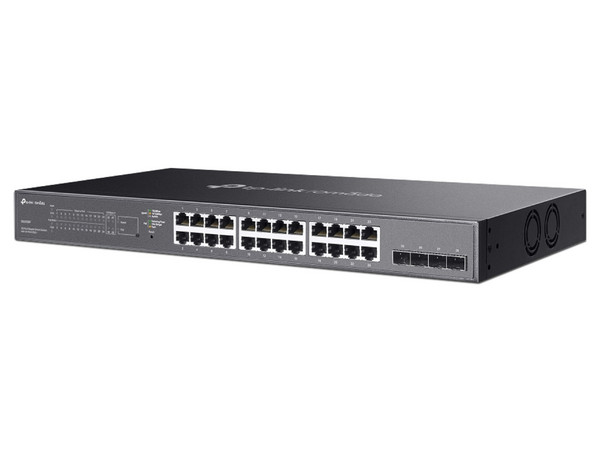 Switch Gigabit TP-LINK OMADA JetStream de 24 puertos 10/100/1000 Mbps, 4 Ranuras SFP. Color Negro.
