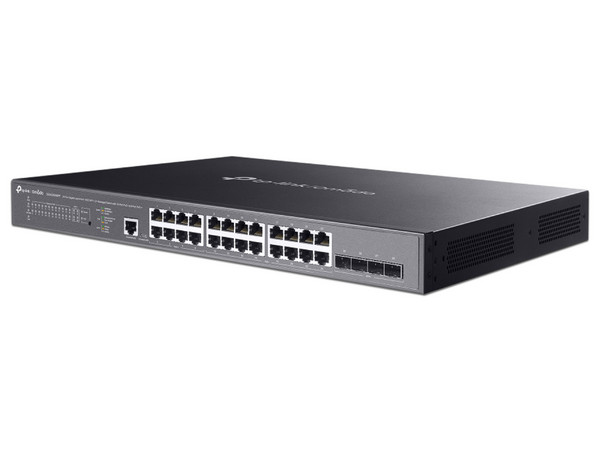 Switch Gigabit TP-Link Omada SG3428XMPP de 24 puertos PoE 2.5Gbps, 4 puertos SFP+ 10Gbps, Administrable L2+, para montaje en rack.