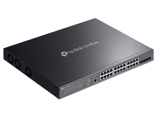 Switch Gigabit TP-Link Omada SG3428XMPP de 24 puertos PoE 2.5Gbps, 4 puertos SFP+ 10Gbps, Administrable L2+, para montaje en rack.