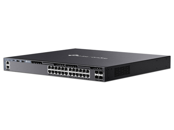 Switch Omada SG6428X L3 SDN Administrable, 24 puertos Gigabit, 4 puertos SFP+, Funciones RIP, VVRP, Servidor DHCP, Administración centralizada OMADA, Fuente Redundante, 4 Ventiladores Fijos, Capacidad de Conmutación 128 Gbps, Color Negro.
