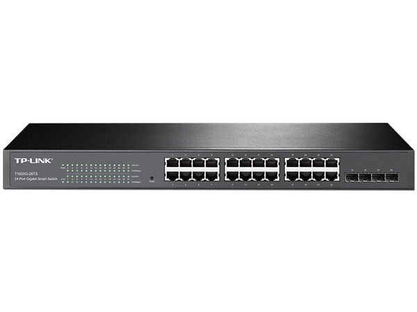 Switch TP-LINK JetStream T1600G-28TS de 24 puertos 10/100/1000 y 4 combo Gigabit SFP.