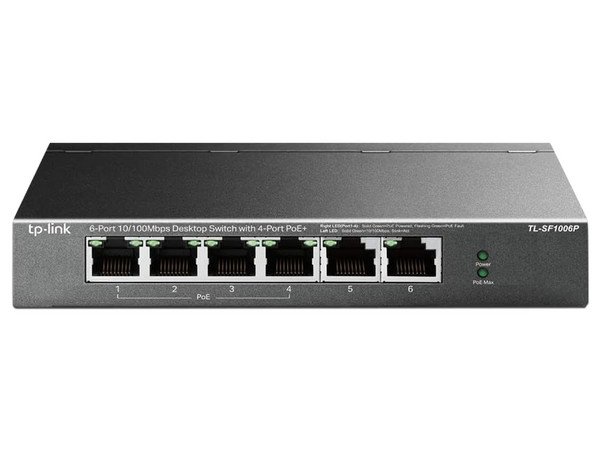 Switch TP-Link TL-SF1006P de 6 puertos 10/100Mbps R-J45 con 4 puertos PoE+.