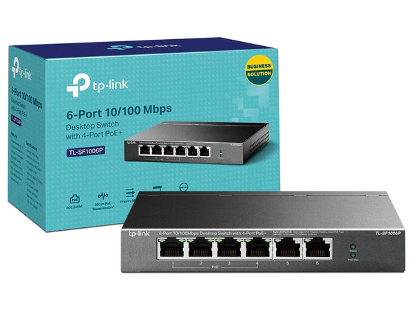 Switch TP-Link TL-SF1006P de 6 puertos 10/100Mbps R-J45 con 4 puertos PoE+.
