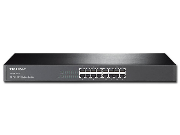 Switch TP-Link de 16 puertos 10/100Mbps para montaje en rack.