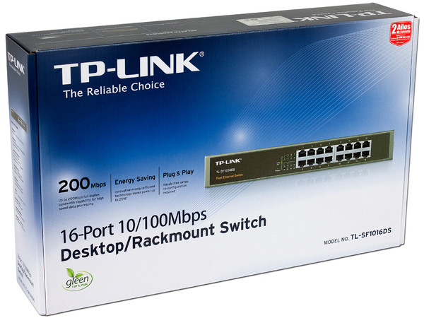 Switch TP-Link de 16 puertos 10/100Mbps, para montaje en rack.