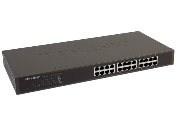 Switch TP-LINK de 24 puertos 10/100Mbps, para montaje en rack.