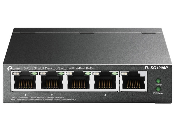 Switch No Administrable TP-Link TL-SG1005P V6.0, 5 Puertos RJ45 10/100/1000 Mbps, No Administrable. Color Negro.