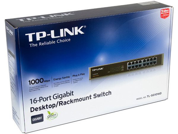 Switch TP-Link de 16 puertos  Gigabit 10/100/1000 Mbps, para montaje en rack.