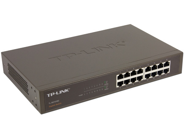 Switch TP-Link de 16 puertos  Gigabit 10/100/1000 Mbps, para montaje en rack.