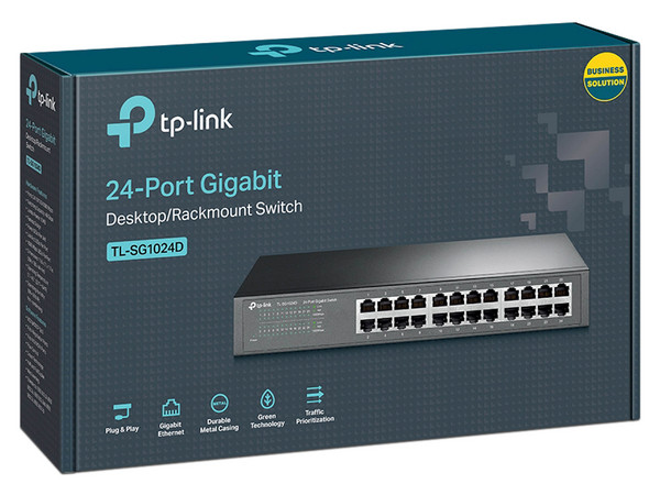 Switch No Administrable TP-LINK TL-SG1024D V11.4, 24 Puertos RJ-45 1000 Mbps, 8000 Entradas Mac, 48 Gbit/s, Rack 1U. Color Negro.