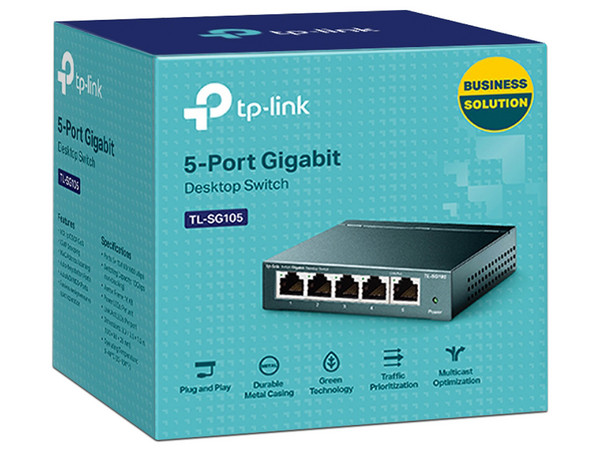 Switch No Administrable TP-LINK TL-SG105 V9.0, 5 Puertos RJ-45 1000 Mbps, 2048 Entradas Mac, 10 Gbit/s. Color Negro.