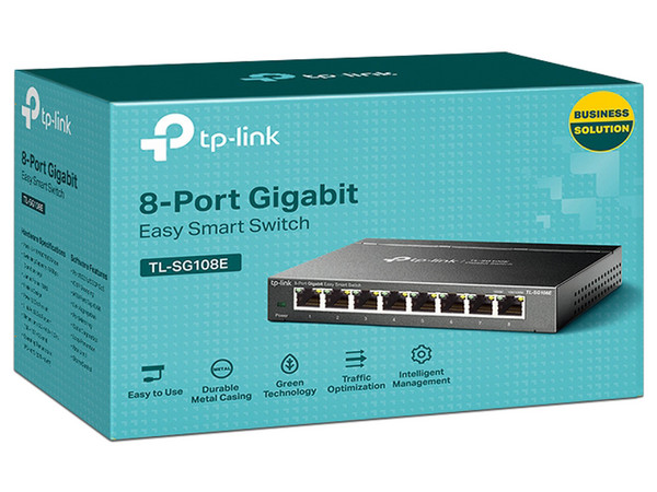 Switch TP-Link TL-SG108E V6.4, 8 Puertos RJ-45, 10/100/1000 Mbps, No Administrable. Color Negro.