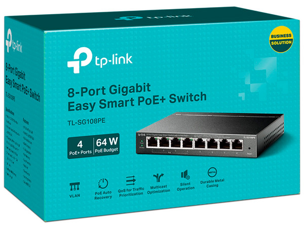 Switch Easy Smart TP-LINK TL-SG108PE - Negro, 8 puertos (Hasta 4 puertos PoE)