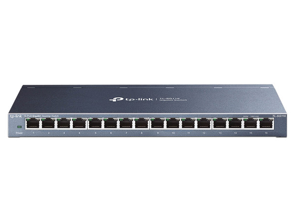 Switch No Administrable TP-LINK TL-SG116 V2.0, 16 Puertos RJ-45 10/100/1000 Mbps, 8000 Entradas Mac, 32 Gbit/s. Color Negro.