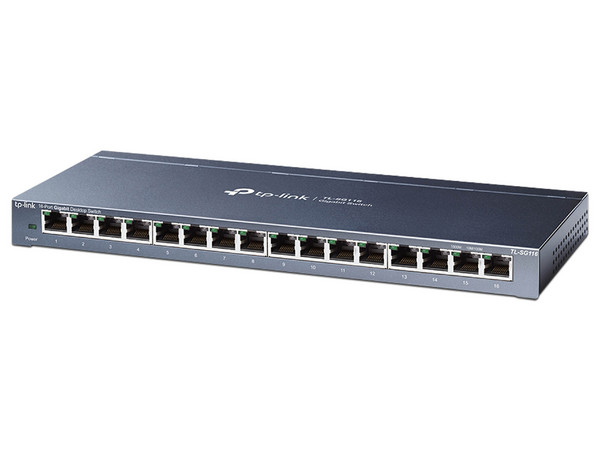 Switch No Administrable TP-LINK TL-SG116 V2.0, 16 Puertos RJ-45 10/100/1000 Mbps, 8000 Entradas Mac, 32 Gbit/s. Color Negro.